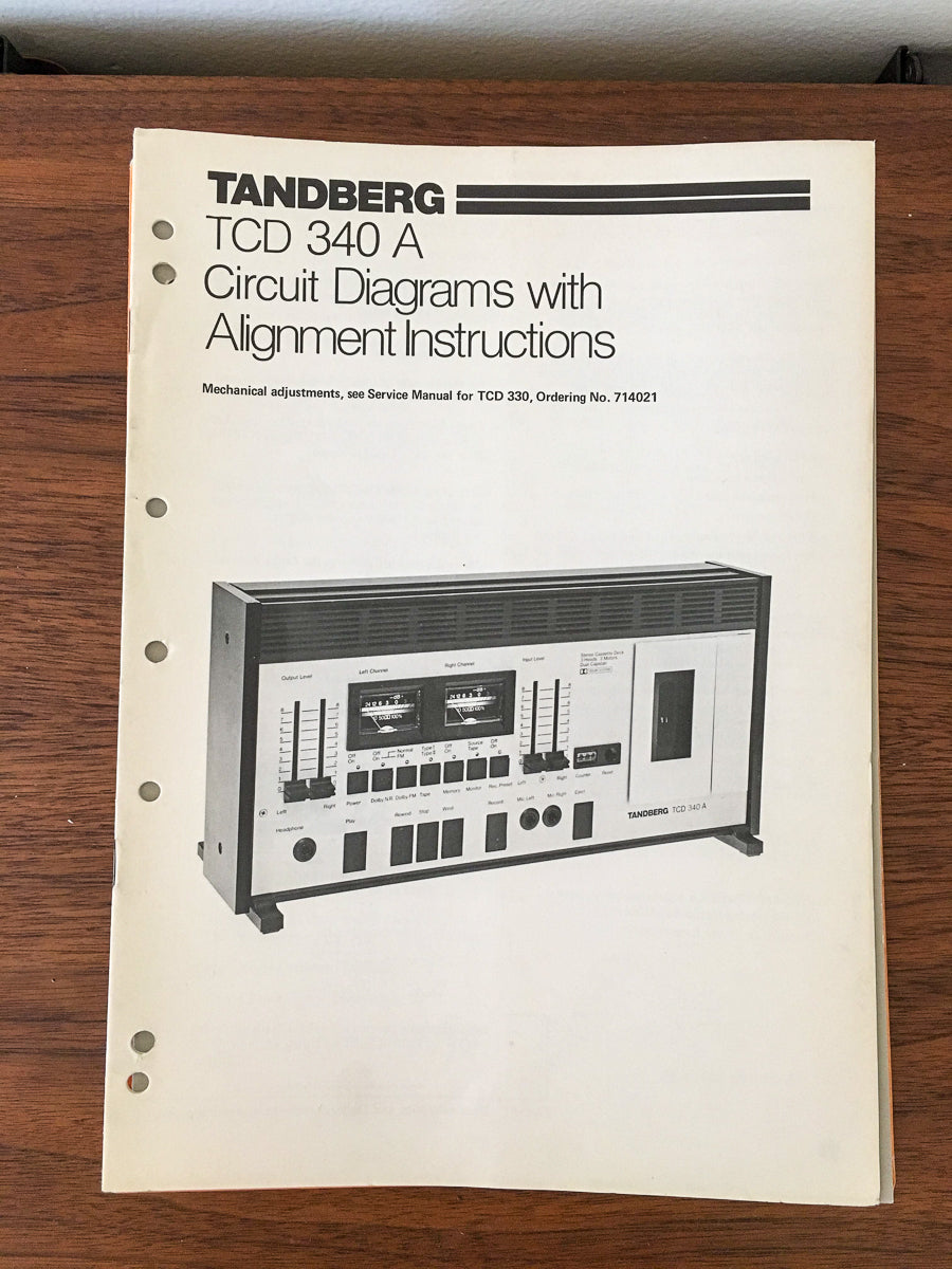 Tandberg TCD 340A 340 A Cassette Circuit Diagrams Alignment Manual *Original* #2