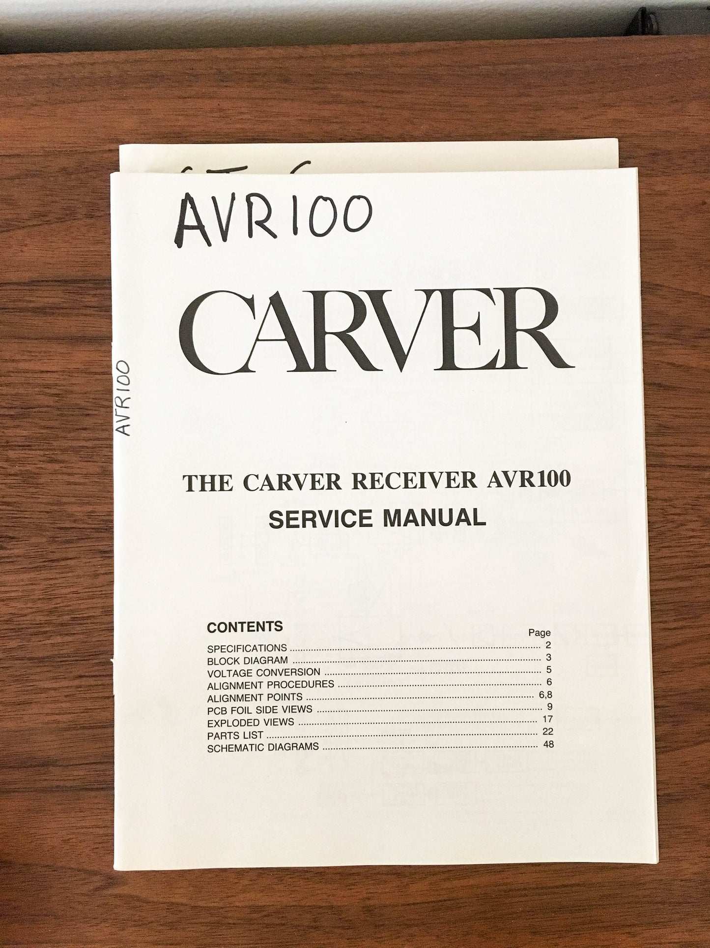 Carver AV-100 Receiver Service Manual *Original*