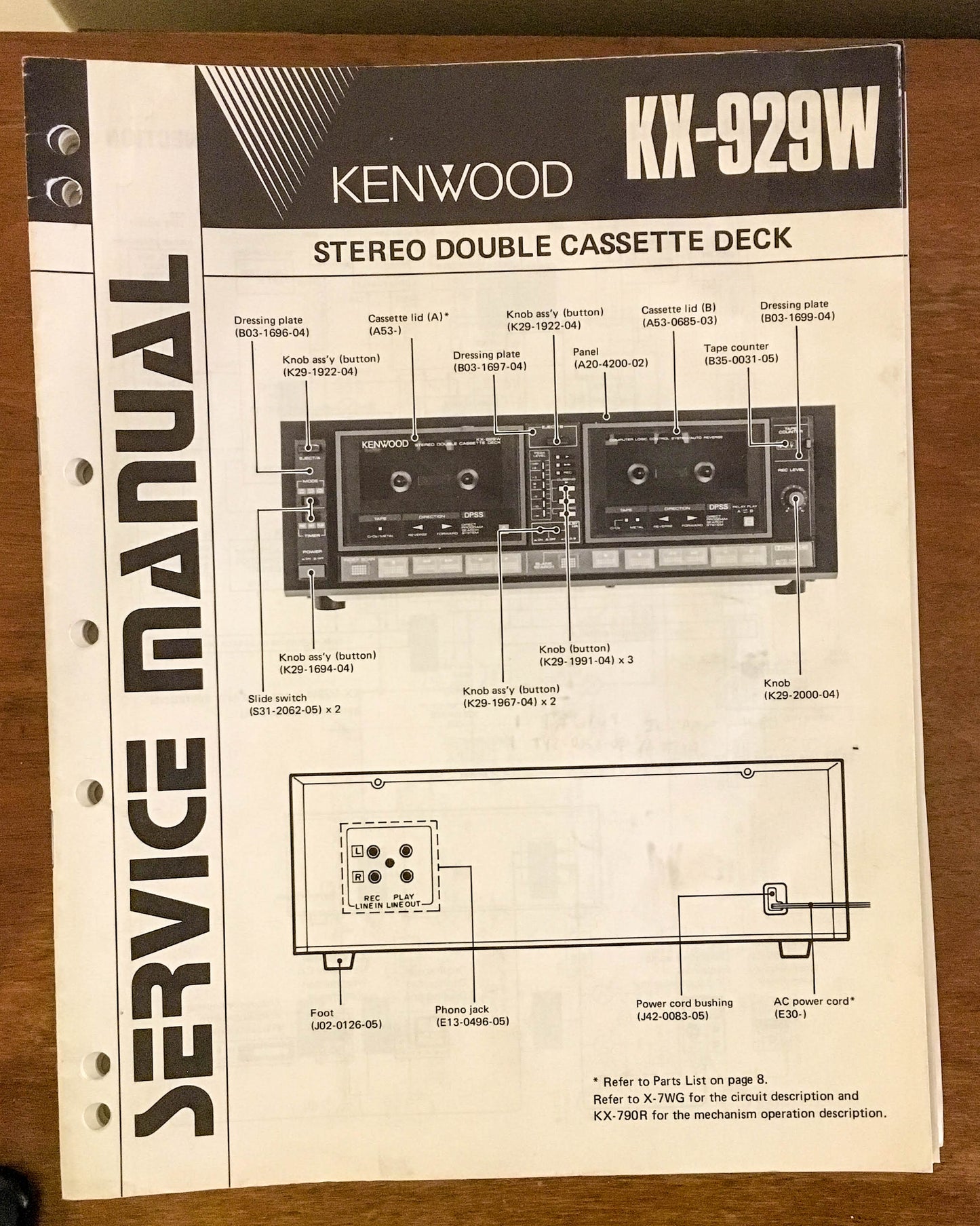 Kenwood KX-929W CASSETTE DECK  Service Manual *Original*