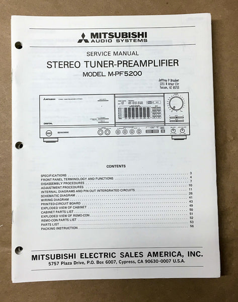 Mitsubishi M-PF5200 Preamp / Preamplifier Service Manual *Original*