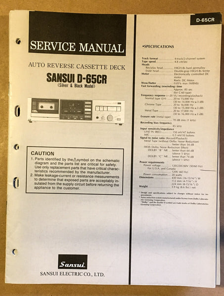 Sansui D-65CR Cassette / Tape Player Service Manual *Original*