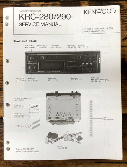 Kenwood KRC-280 KRC-290 Car Radio  Service Manual *Original*