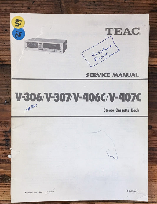 Teac V-306 -307 -406C -407C Cassette  Service Manual *Original*