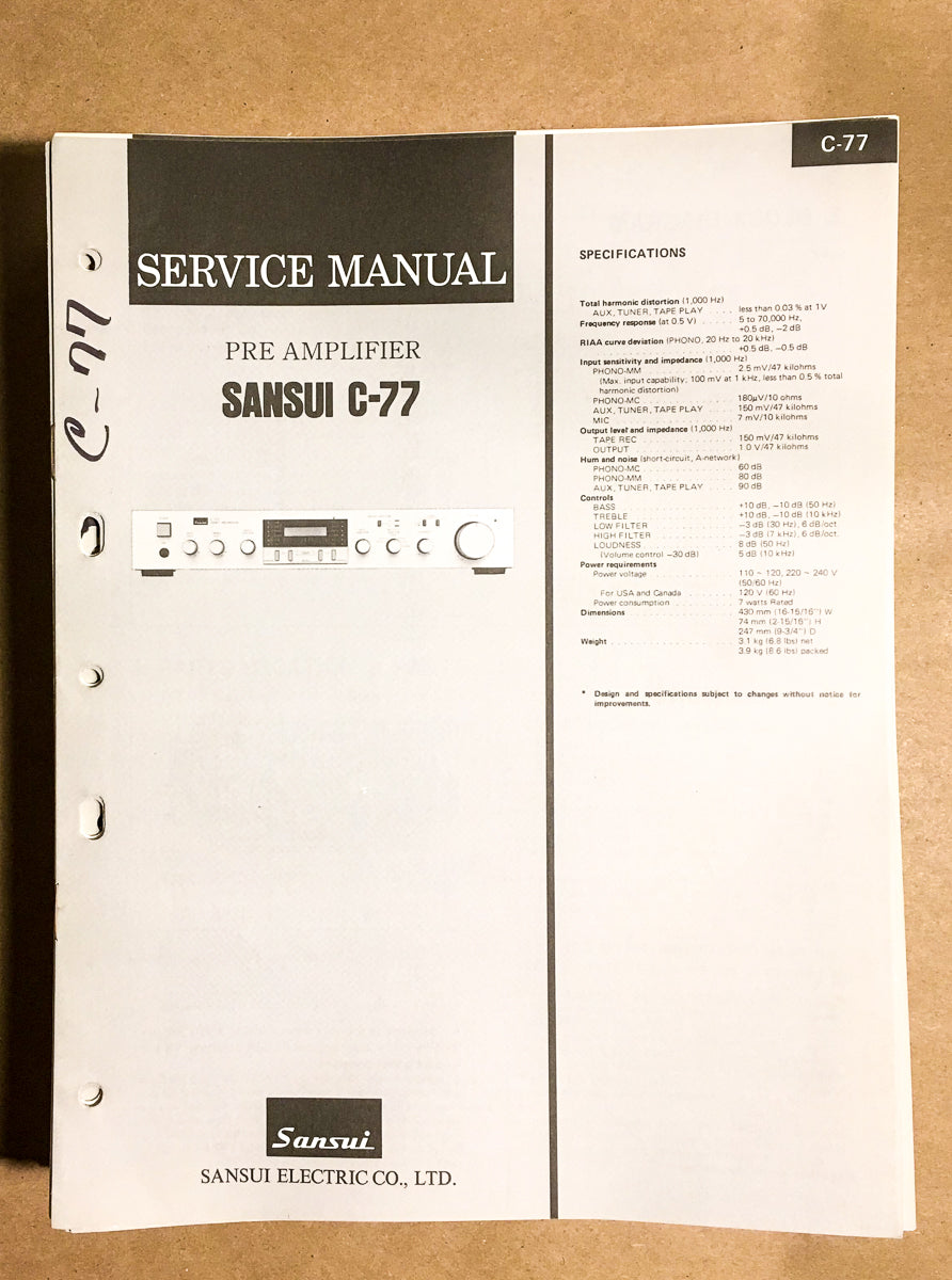Sansui C-77 Preamp / Pre Amplifier Service Manual *Original*