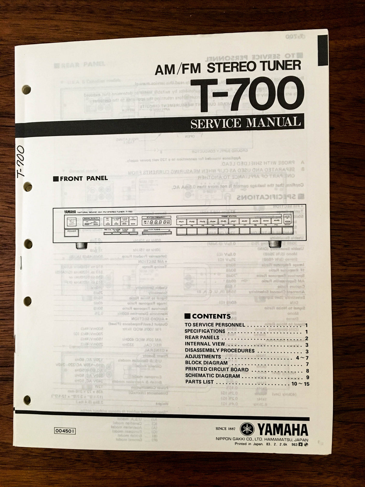 Yamaha TX-700 TUNER Service Manual *Original*