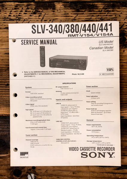 Sony SLV-340 -380 -440 -441 VCR / Video Cassette  Service Manual *Original*