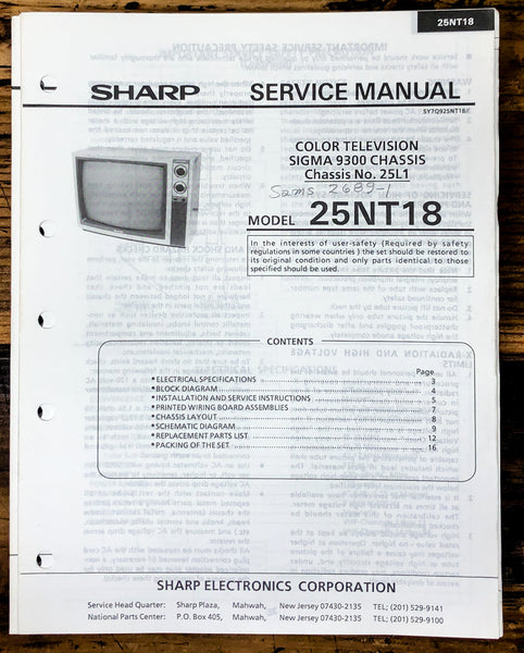 Sharp 25NT18 TV / Television Service Manual *Original*