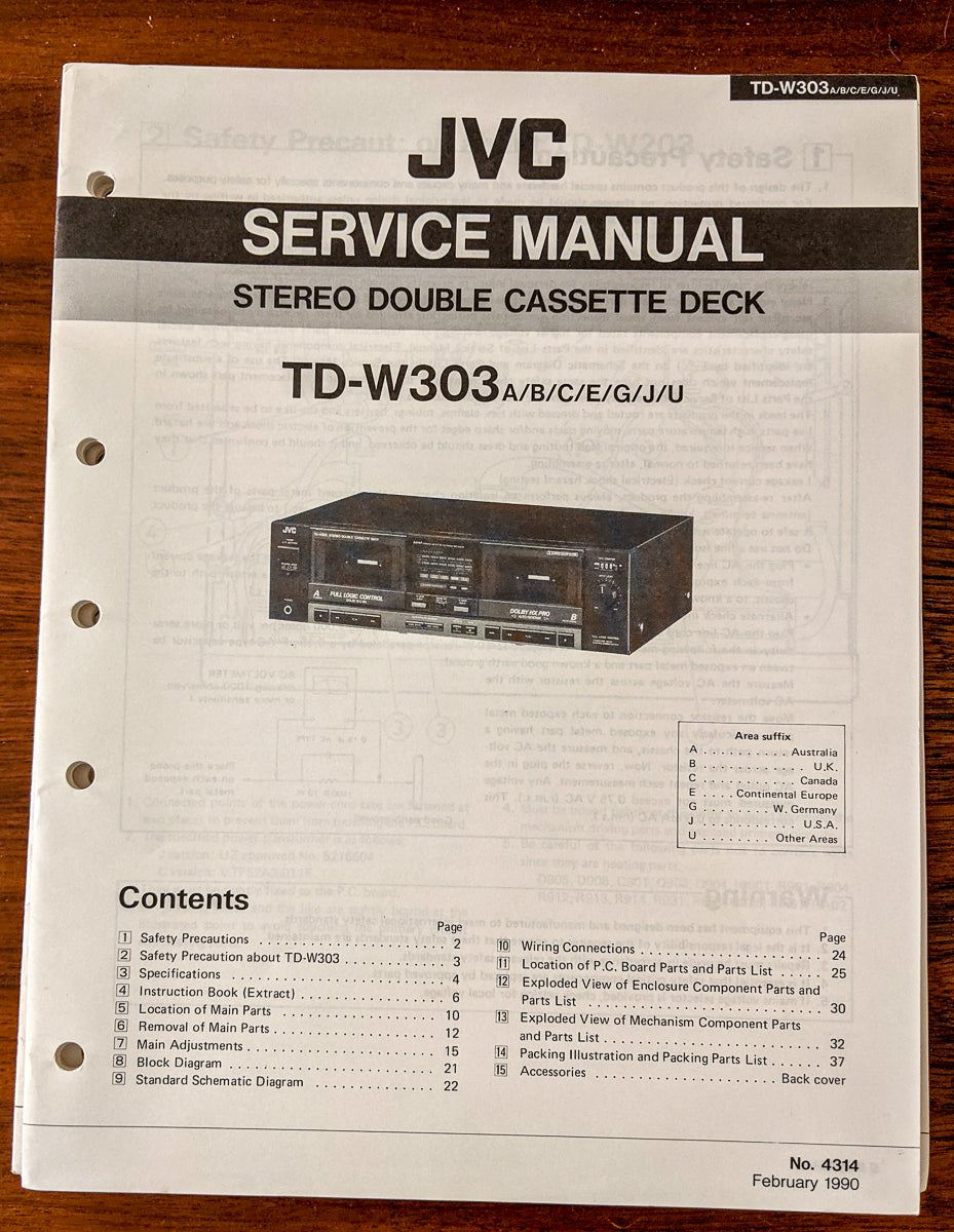 JVC TD-W303 Cassette Deck Service Manual *Original*