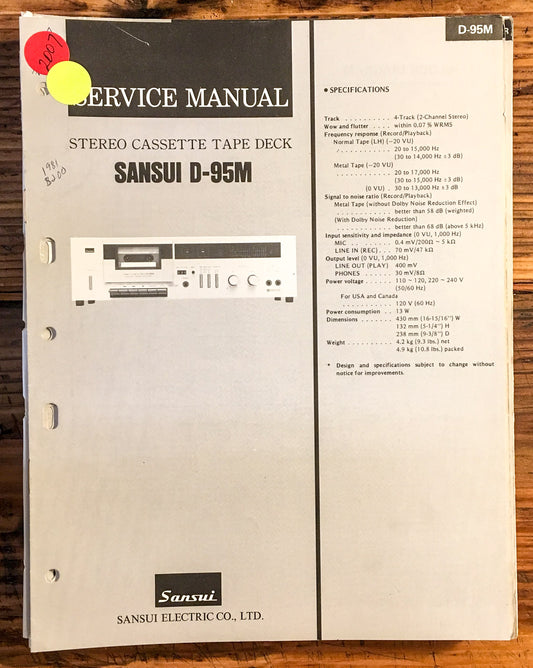Sansui D-95M Cassette  Service Manual *Original*