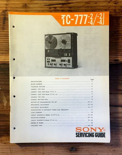 Sony TC-777-2 TC-777-4 -2J -4J Reel to Reel Service Manual *Original*