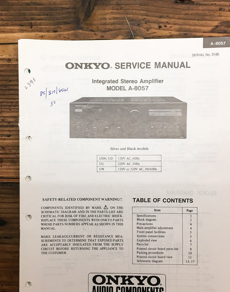 Onkyo A-8057 Amplifier  Service Manual *Original*