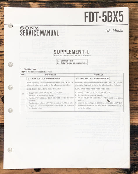 Sony FDT-5BX5 TV Tuner Supp. Service Manual *Original* #1