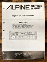 Alpine Model 7180 Car Radio Cassette  Service Manual *Original*