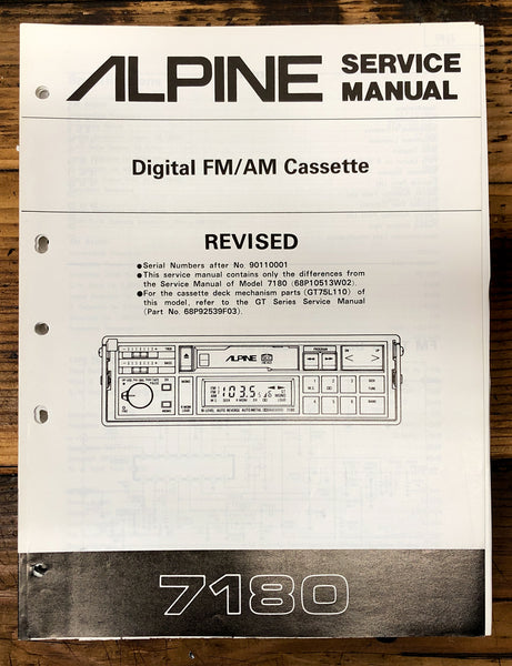 Alpine Model 7180 Car Radio Cassette  Service Manual *Original*