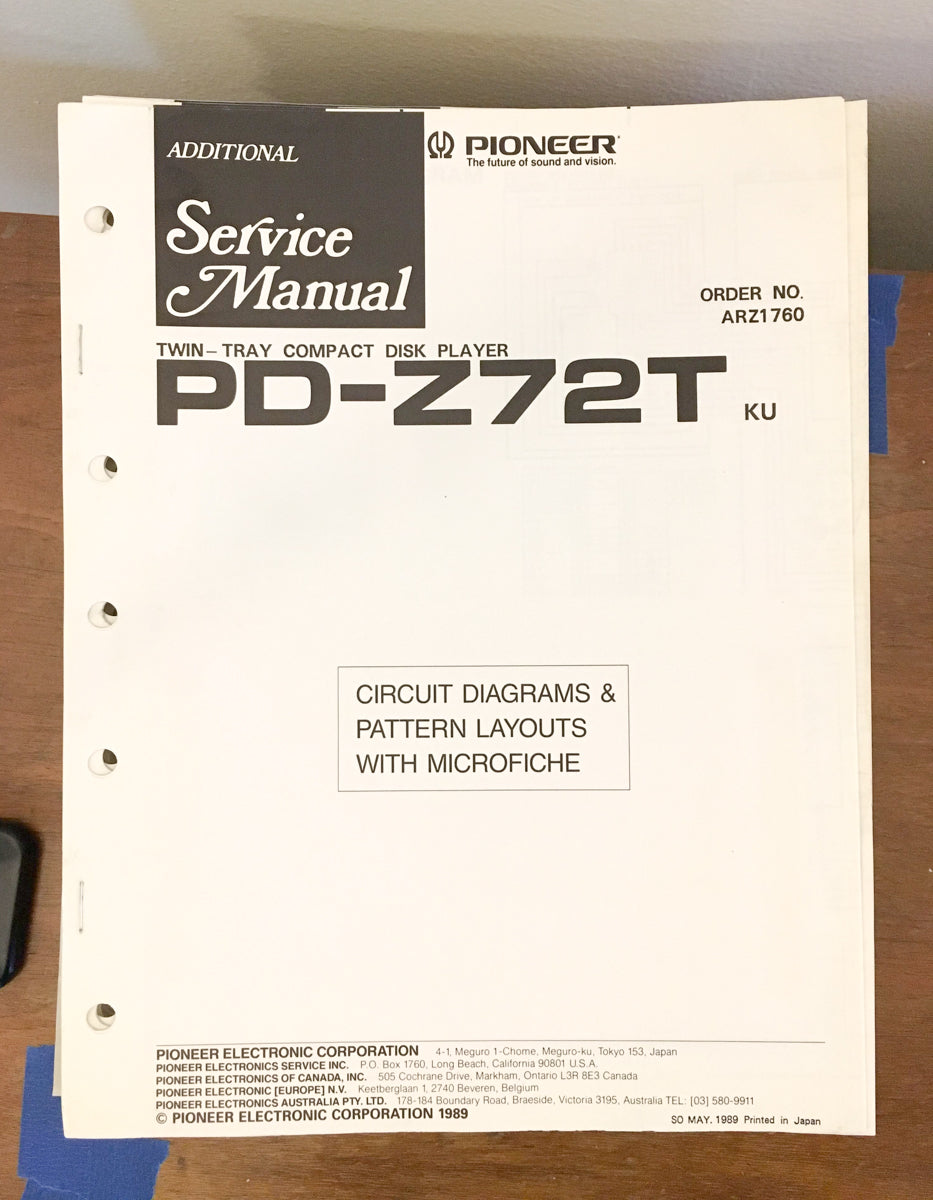 Pioneer PD-Z72T CD Player Service Manual *Original*