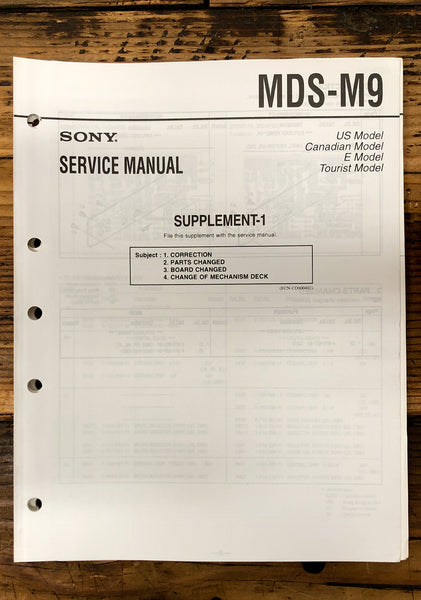 Sony MDS-M9 MD MiniDisc Deck Supp. Service Manual *Original*