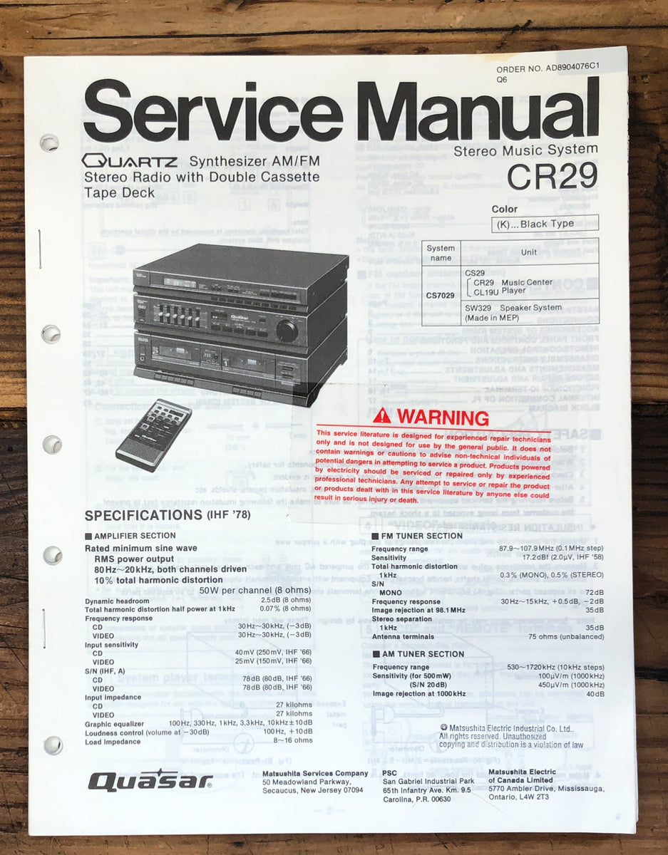 Stereo Service Manual *Original* – Vintage Audio Store - Vintage ...