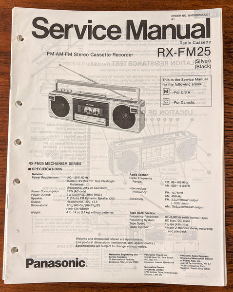 Panasonic RX-FM25 Radio Cassette Service Manual *Original*