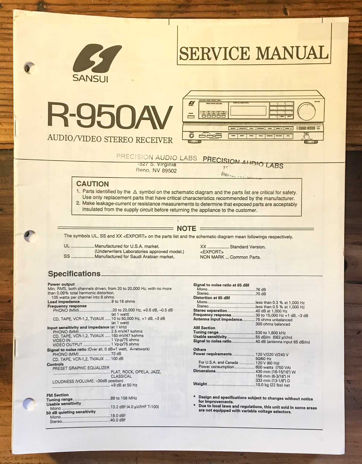 Sansui R-950AV R-950 AV Receiver Service Manual *Original*