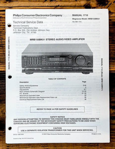 Magnavox MRB150 Receiver Service Manual *Original*