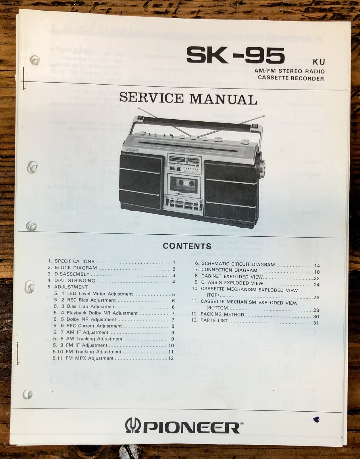 Pioneer SK-95 Radio  Service Manual *Original*