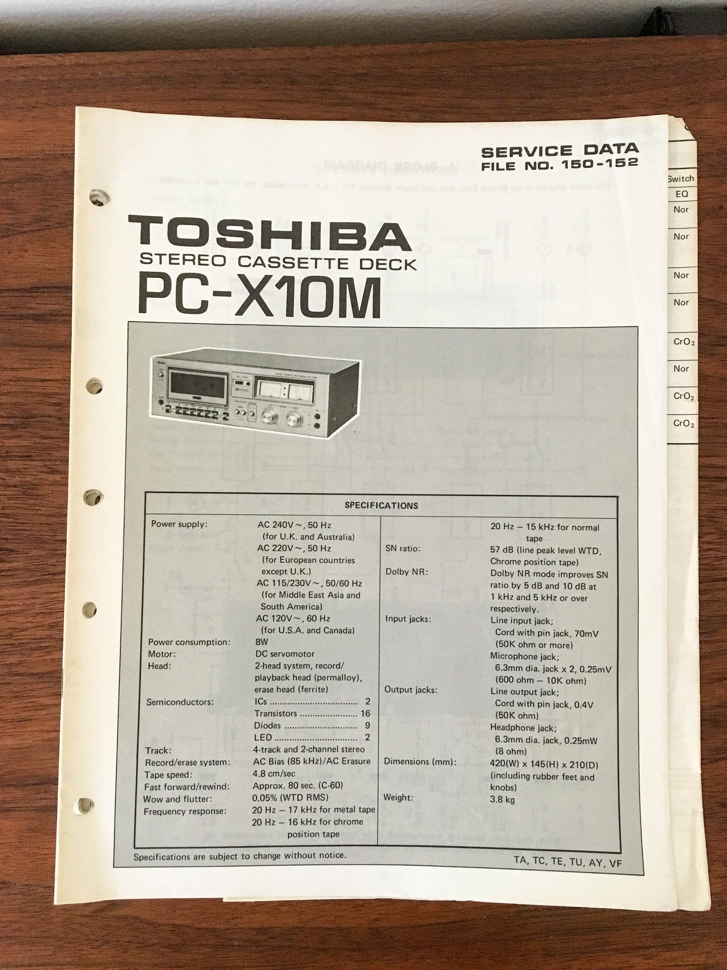 Toshiba PC-X10M Cassette Deck Service Manual *Original*