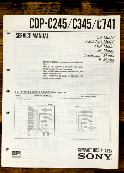 Sony CDP-C254 CDP-C345 CDP-C741 CD Player  Service Manual *Original*