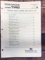 Dokorder Model 1140 Reel to Reel Circuit Boards & Parts List Manual *Orig*