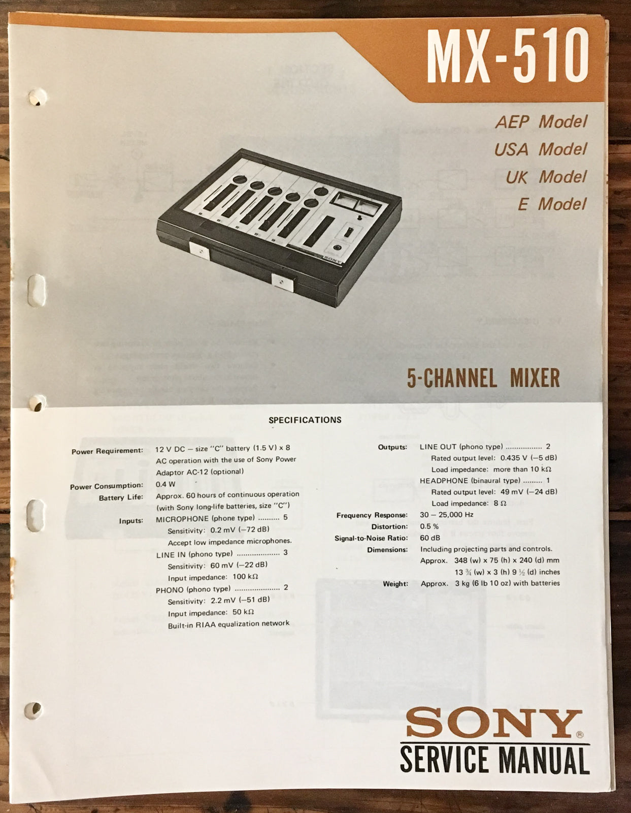 Sony MX-510 Mixer Service Manual *Original*