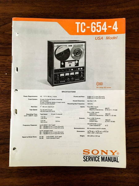 Sony TC-654-4 Reel to Reel Service Manual *Original*