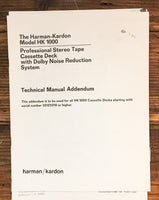 Harman Kardon HK1000 HK-1000 Cassette  Service Manual Addendum *Original*