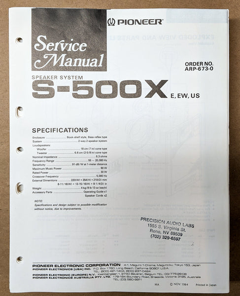 Pioneer S-500X Speaker Service Manual *Original*