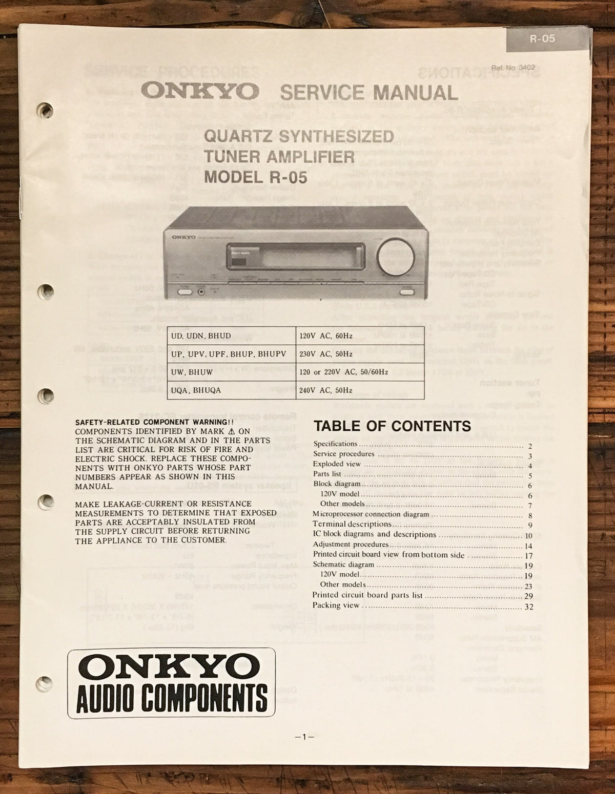 Onkyo R-05 Tuner Amplifier  Service Manual *Original*