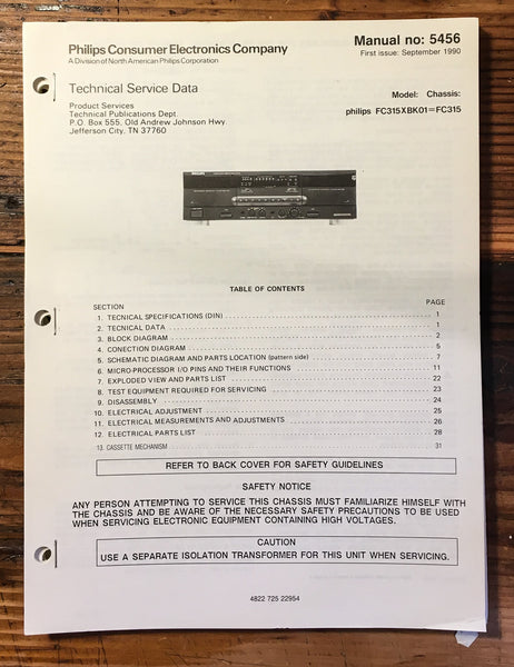 Philips FC315 FC-315 Cassette  Service Manual *Original*