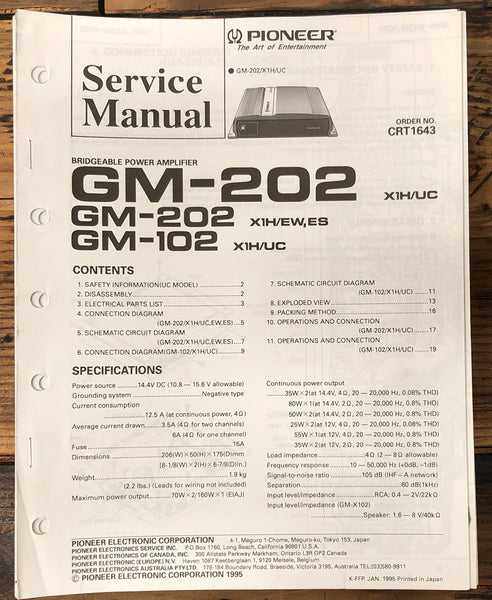 Pioneer GM-102 GM-202 Amplifier  Service Manual *Original*