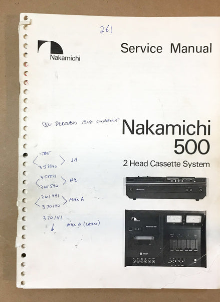 Nakamichi Model 500 Cassette  Service Manual *Original*