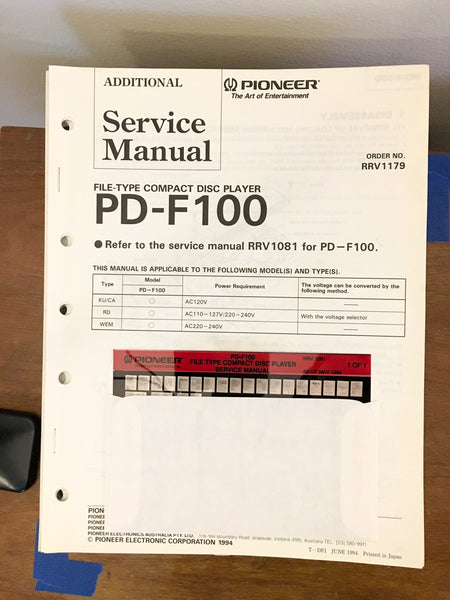 Pioneer PD-F100 CD Player Service Manual *Original* #2