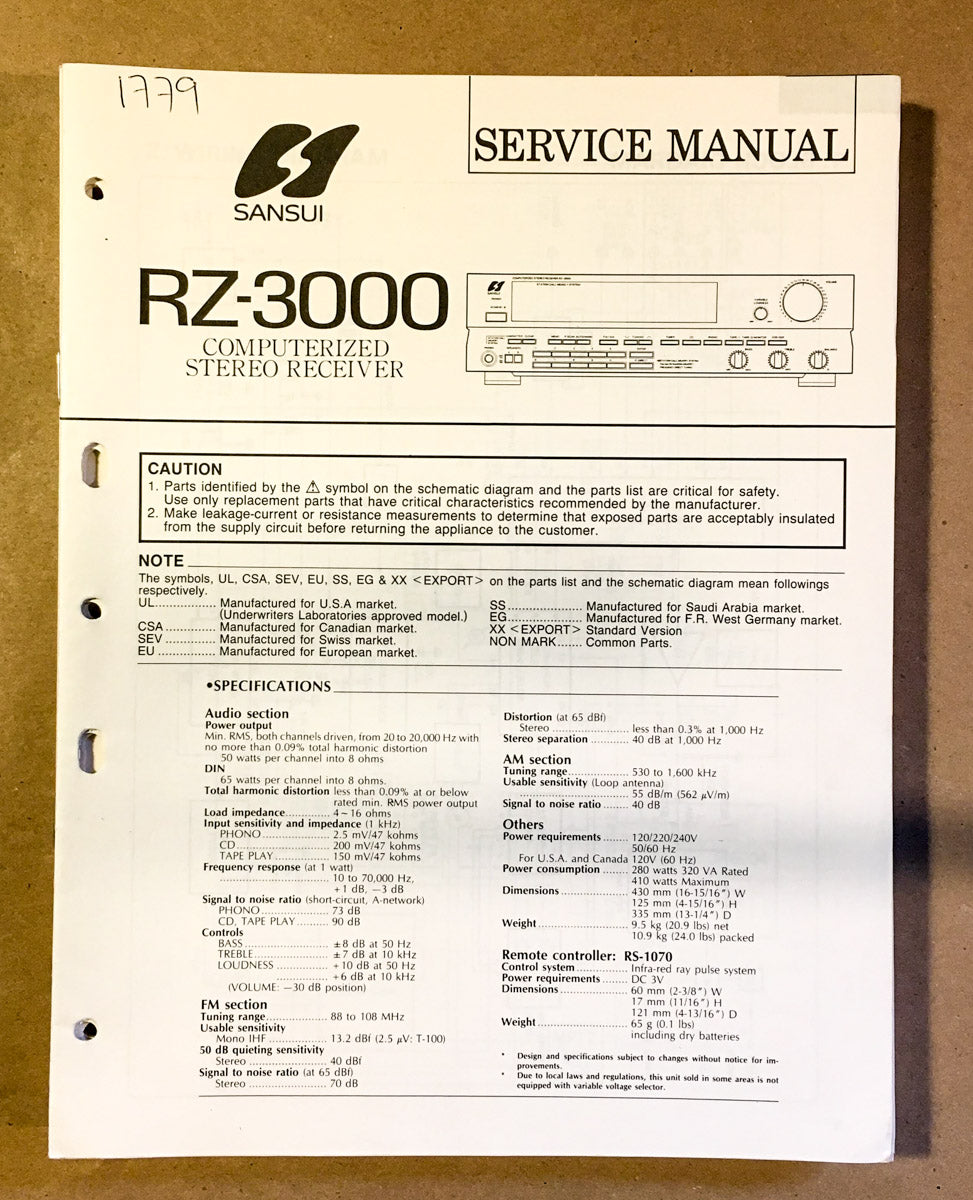 Sansui  RZ-3000 Receiver Service Manual *Original*
