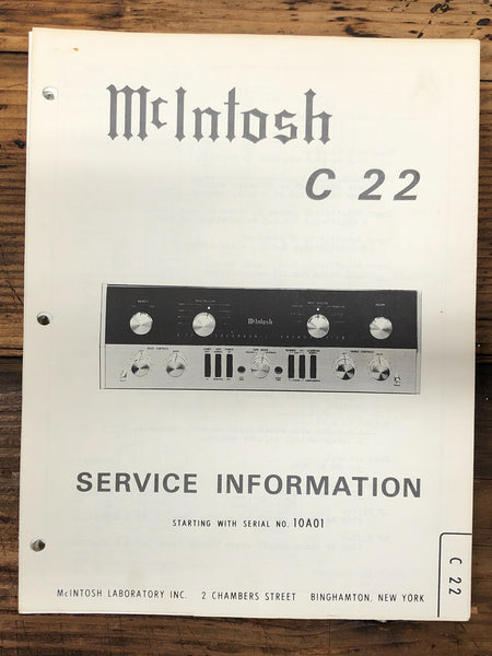 Mcintosh  C22 C-22 Preamp / Preamplifier  Service Manual *Original* #1