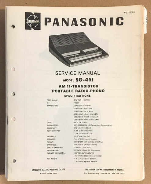 Panasonic SG-451 Radio / Record Player   Service Manual *Original*