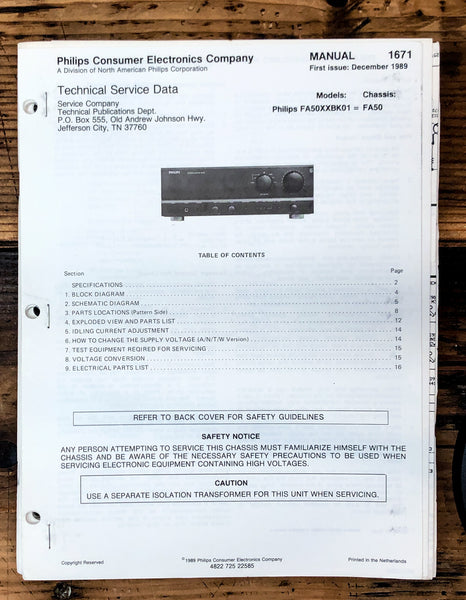 Philips FA50 / FA-50 Amplifier  Service Manual *Original*
