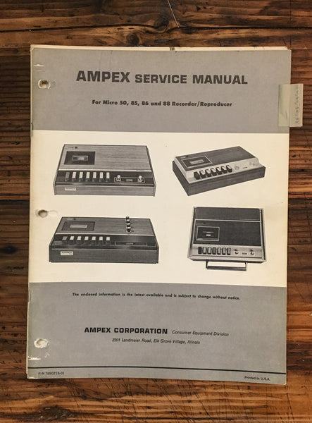 Ampex Micro 50 85 86 88 Recorder / Reproducer  Service Manual *Original*