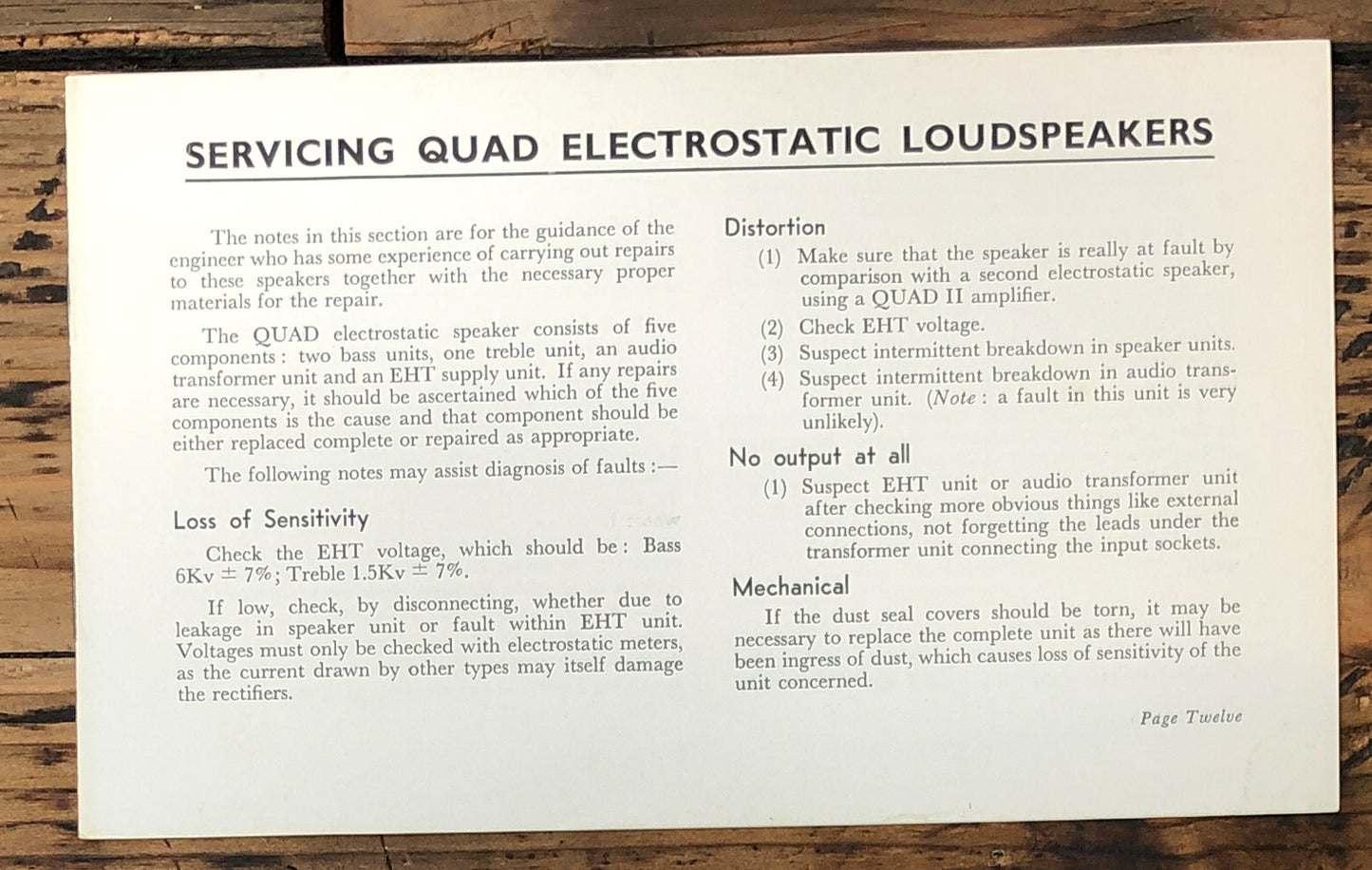 Quad ESL Electrostatic Speaker  Service Manual *Original*