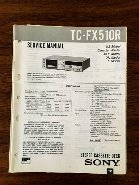 Sony TC-FX510R Cassette Service Manual *Original*