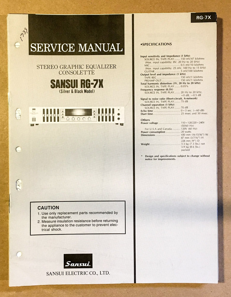 Sansui RG-7X Equalizer Service Manual *Original*