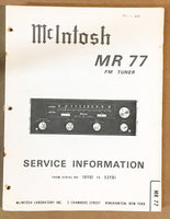 McIntosh MR-77 Tuner Service Manual *Original* #2