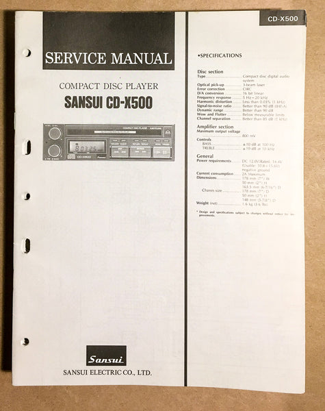 Sansui CD-X500 Car CD Player Service Manual *Original*