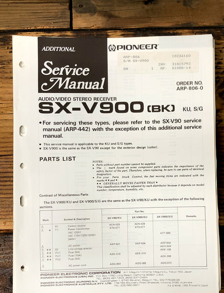 Pioneer SX-V900 Receiver Add. Service Manual *Original*