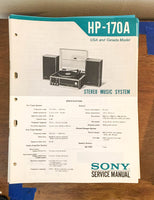 Sony HP-170A Stereo Music System Service Manual *Original*