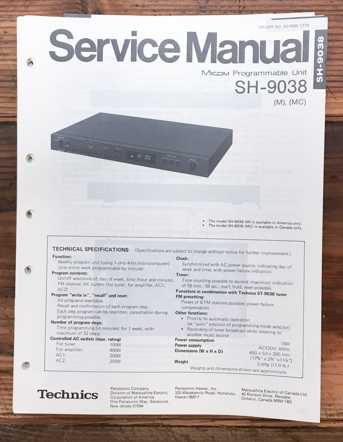 Technics SH-9038 MICOM Unit  Service Manual *Original*